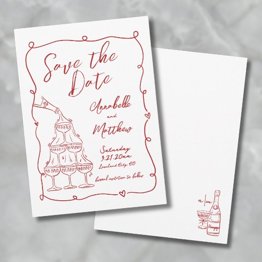 Whimsical Hand getekend Rode bruiloft Save the dat Save The Date