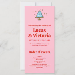 Whimsical Hand getekend Rood & Roze bruiloft progr