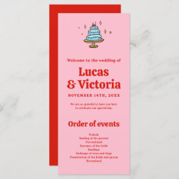 Whimsical Hand getekend Rood & Roze bruiloft progr