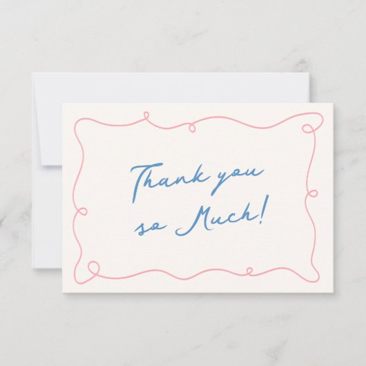 Whimsical Hand getekend Roze & Blauw Dank u Kaart (Voorkant)