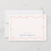 Whimsical Hand getekend Roze & Blauw Dank u Kaart (Achterkant)