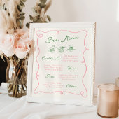 Whimsical Hand getekend Roze & Groen Bar Menu Poster