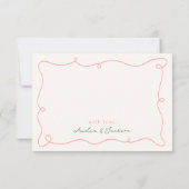 Whimsical Hand getekend Roze & Groen Dank u Kaart (Achterkant)