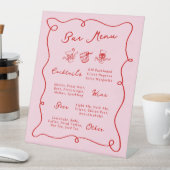 Whimsical Hand getekend Roze & Rode Bar Menu Reclamebord Met Voetstuk (Insitu)