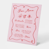 Whimsical Hand getekend Roze & Rode Bar Menu Reclamebord Met Voetstuk (Voorkant)