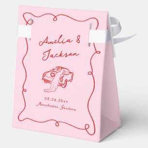 Whimsical Hand getekend Roze & Rode bruiloft Bedankdoosjes