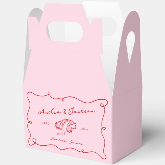 Whimsical Hand getekend Roze & Rode bruiloft Bedankdoosjes (Open)