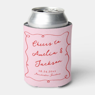 Whimsical Hand getekend Roze & Rode bruiloft Blikjeskoeler