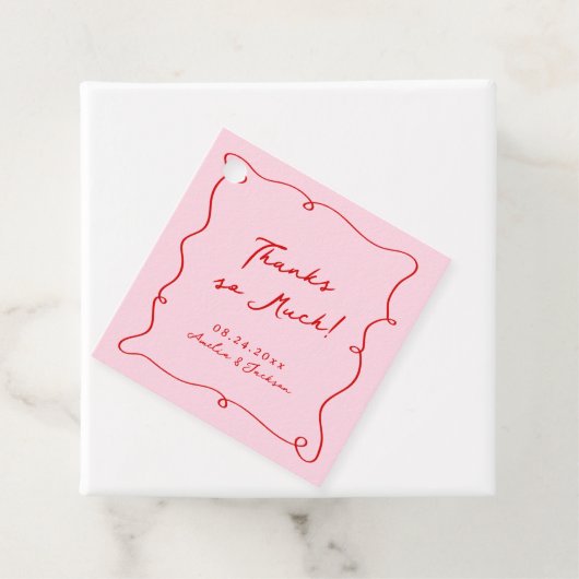 Whimsical Hand getekend Roze & Rode bruiloft Dank Bedankjes Labels (In situ)