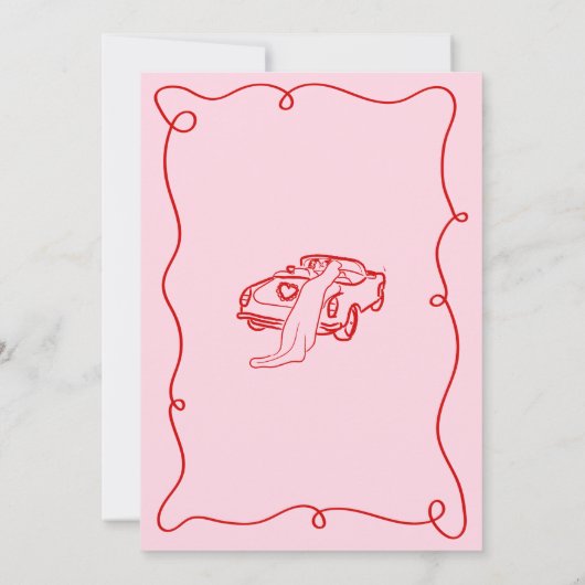 Whimsical Hand getekend Roze & Rode bruiloft Kaart (Achterkant)