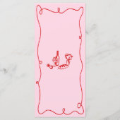 Whimsical Hand getekend Roze & Rode bruiloft Menu (Achterkant)