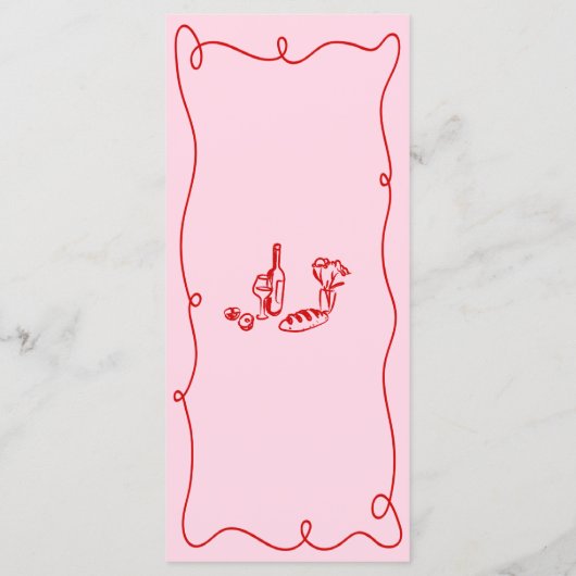 Whimsical Hand getekend Roze & Rode bruiloft Menu (Achterkant)