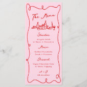 Whimsical Hand getekend Roze & Rode bruiloft Menu (Voorkant)