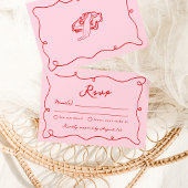 Whimsical Hand getekend Roze & Rode bruiloft RSVP Kaart