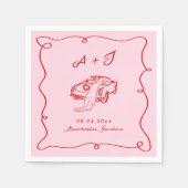 Whimsical Hand getekend Roze & Rode bruiloft Servet (Voorkant)