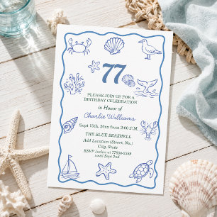 Whimsical Hand Getekend Zeeleven 77e Verjaardagsfe Kaart