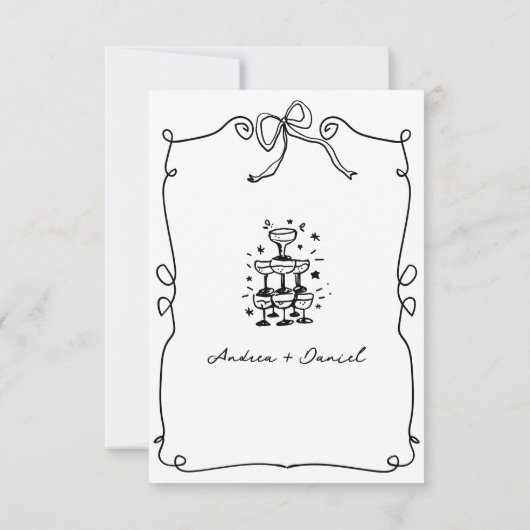 Whimsical Hand getekend zwart-wit bruiloft RSVP Kaartje (Achterkant)