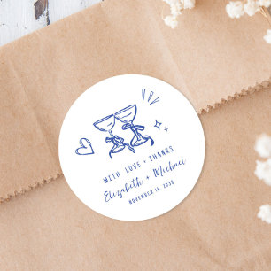 Whimsical Hand Getekende Blauwe Trouw Dank Je Ronde Sticker