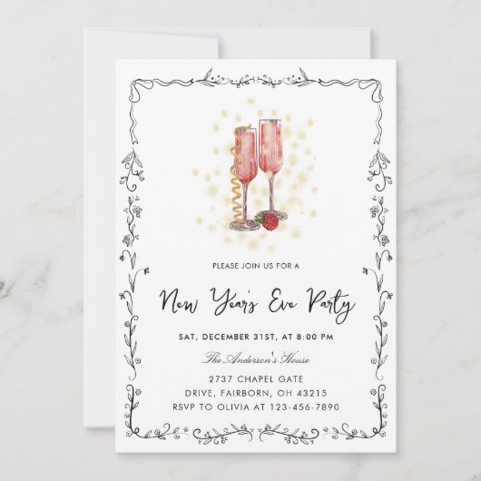 Whimsical Hand Getekende Boog Frame Nieuwjaarsfees Kaart (Voorkant)