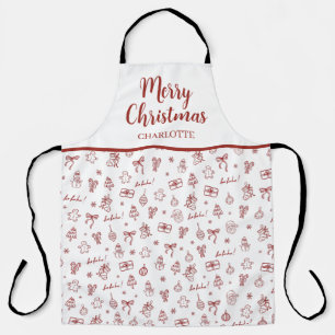 Whimsical Hand Getekende Doodle Rood Schort