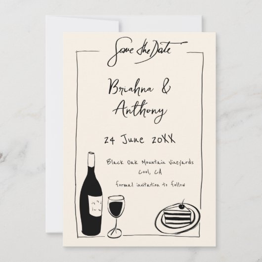 Whimsical hand getekende eigenzinnige krabbel sjab save the date (Voorkant)