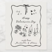 Whimsical, hand getekende elementen Valentijnsdag Wijn Etiket (Enkel label)