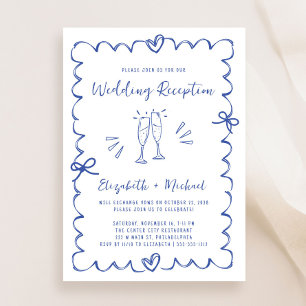 Whimsical Hand Getekende Franse Blauwe Huwelijksre Kaart