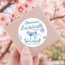 Whimsical Hand getekende Funky Beach Bachelorette Ronde Sticker