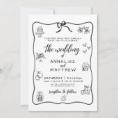 Whimsical Hand Getekende Geïllustreerde Trouwdag Kaart (Voorkant)