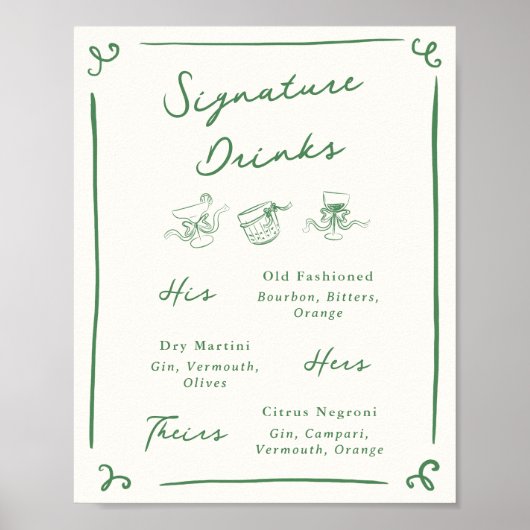Whimsical Hand getekende groene handtekening Drink Poster (Voorkant)
