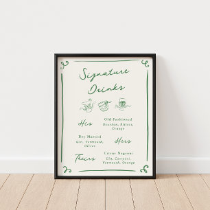 Whimsical Hand getekende groene handtekening Drink Poster