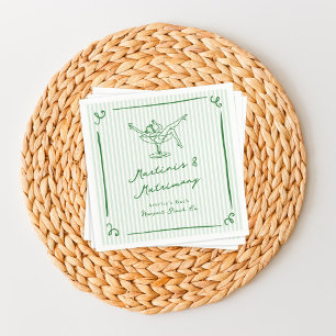 Whimsical Hand Getekende Groene Martinis & Huwelij Servet