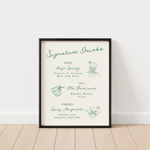 Whimsical Hand getekende handtekening Drink groen Poster