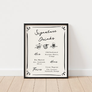 Whimsical Hand getekende handtekening Drinken Poster