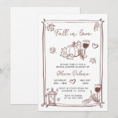 Whimsical Hand getekende Herfst in liefde Vrijgeze Kaart (Voorkant / Achterkant)