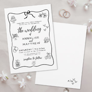 Whimsical Hand Getekende Huwelijk Kaart
