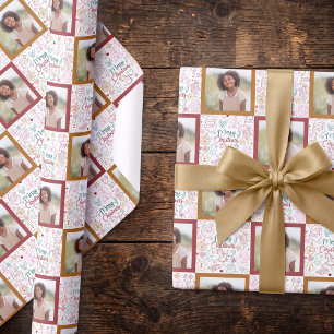 Whimsical Hand Getekende Kerst Doodle Foto Cadeaupapier