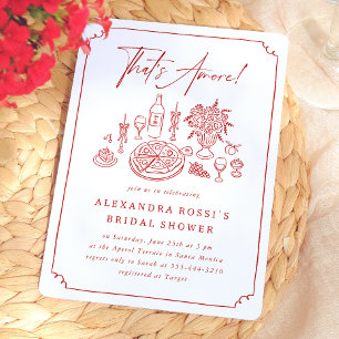 Whimsical Hand Getekende Pizza & Wijn Bruidsdouche Kaart
