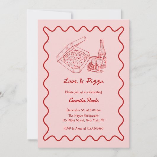 Whimsical Hand Getekende Pizza & Wijn Bruidsmeisje Kaart (Voorkant)