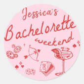 Whimsical Hand Getekende Poker Cocktail Bacheloret Ronde Sticker (Voorkant)