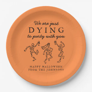 Whimsical Hand Getekende Skeletten Halloween Feest Papieren Bordje
