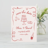 Whimsical Hand Getekende Trouwfoto Funky Save The Date (Staand voorkant)