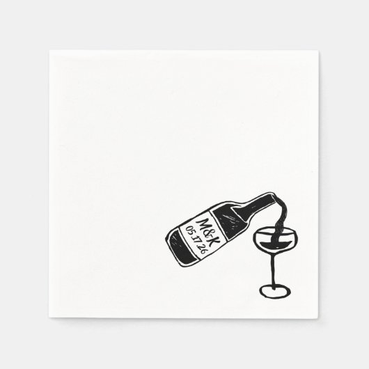 Whimsical Hand getrokken aangepaste wijnfles bruil Servet (Voorkant)
