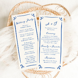 Whimsical Hand Getrokken Blauw Huwelijksprogramma Menu