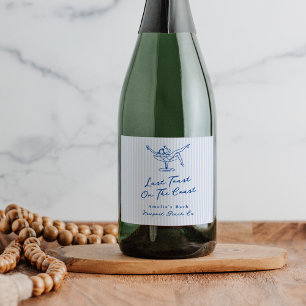 Whimsical Hand Getrokken Blauw Laatste Toast aan d Sparkling Wijnetiket