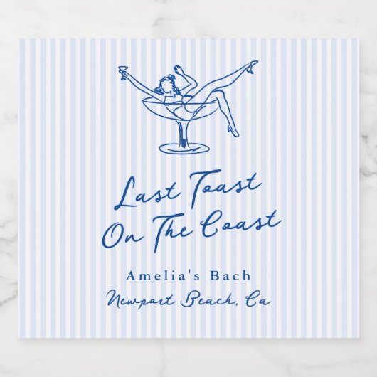 Whimsical Hand Getrokken Blauw Laatste Toast aan d Sparkling Wijnetiket (Enkel label)