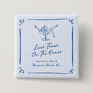 Whimsical Hand Getrokken Blauw Laatste Toast aan d Vierkante Button 5,1 Cm