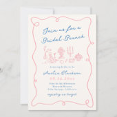 Whimsical Hand Getrokken Blauw & Roze Bruidsbrunch Kaart (Voorkant)