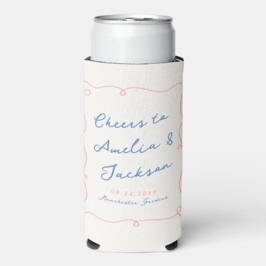 Whimsical Hand Getrokken Blauw & Roze Bruiloft (Seltzer Voorkant)