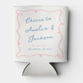 Whimsical Hand Getrokken Blauw & Roze Bruiloft Blikjeskoeler (Voorkant)